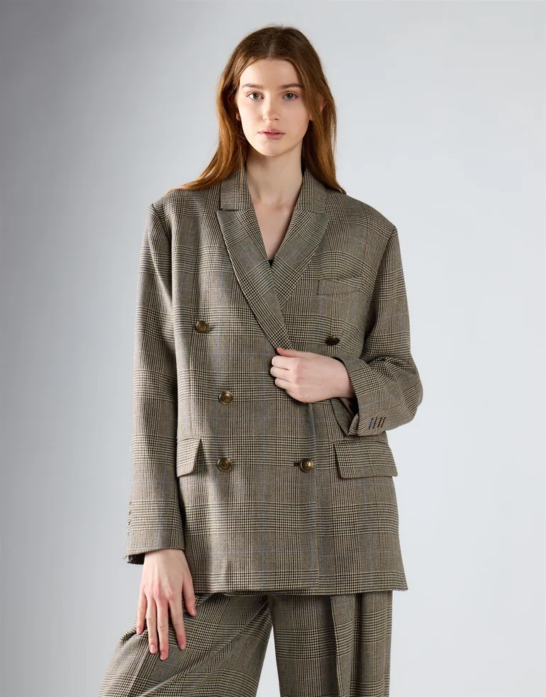 Stone Check Double Breasted Blazer - 2