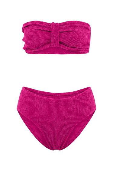 Fuchsia Premium Strapless Textured Regular Waist Regular Bikini Set product thumbnail 4