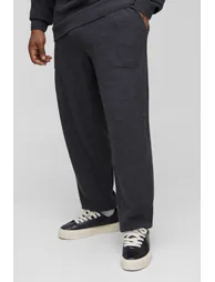 Plus Regular Stitch Interest Knitted Sweat Tracksuit - charcoal