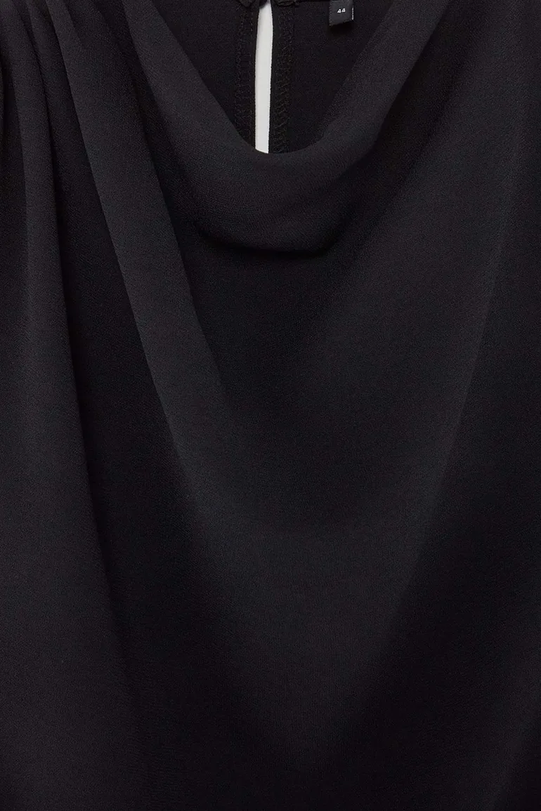Black Satin Woven Large Size Blouse - 5