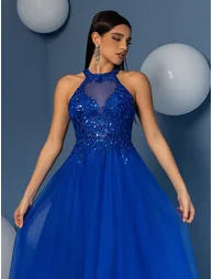 Modecrush beaded Scoop Neck Backless A line Evening Party Dress - 3