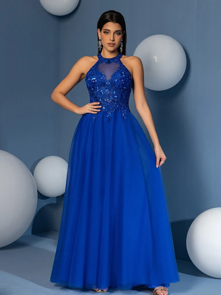 Modecrush beaded Scoop Neck Backless A line Evening Party Dress - 5