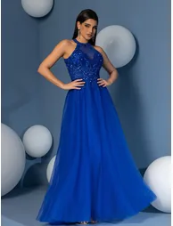 Modecrush beaded Scoop Neck Backless A line Evening Party Dress - 2