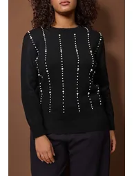 Black pearl detailed knitwear sweater - 2