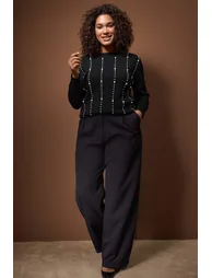 Black pearl detailed knitwear sweater