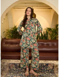 Floral Print Pure Cotton Top with Palazzo Co-Ords
