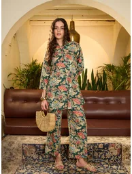 Floral Print Pure Cotton Top with Palazzo Co-Ords - 5