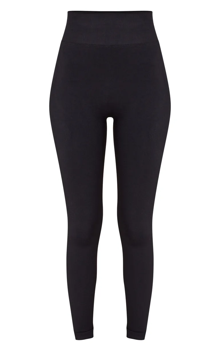 Tall Black Seamless Logo High Waist Scrunch Bum Leggings - 4