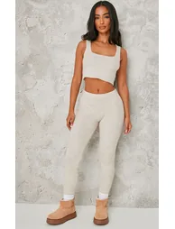 Petite Oatmeal Knitted Ribbed Leggings - 3