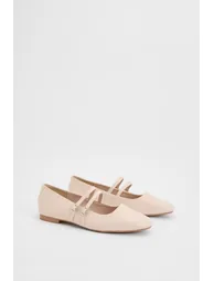 Yara Faux Leather Double Mary Jane Square Toe Padded Ballerinas