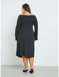 Plus Size Bardot Neck Ribbed Midi Dress - 4