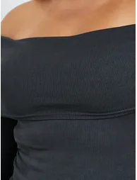Plus Size Bardot Neck Ribbed Midi Dress - 3