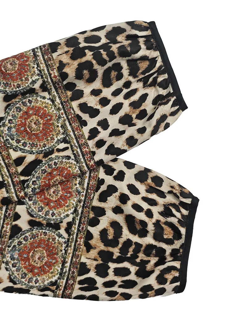 Split-Joint Printed Pockets Leopard Contrast Color Buttoned Puff Sleeves Long Sleeves Stand Collar Maxi Dresses - 6