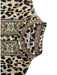 Split-Joint Printed Pockets Leopard Contrast Color Buttoned Puff Sleeves Long Sleeves Stand Collar Maxi Dresses - 7