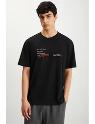 Men's 100% Cotton Crew Neck Printed Black T-Shirt - 3