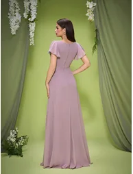 Leely Elegant V Neck Flounce Sleeve Evening Gown - 1