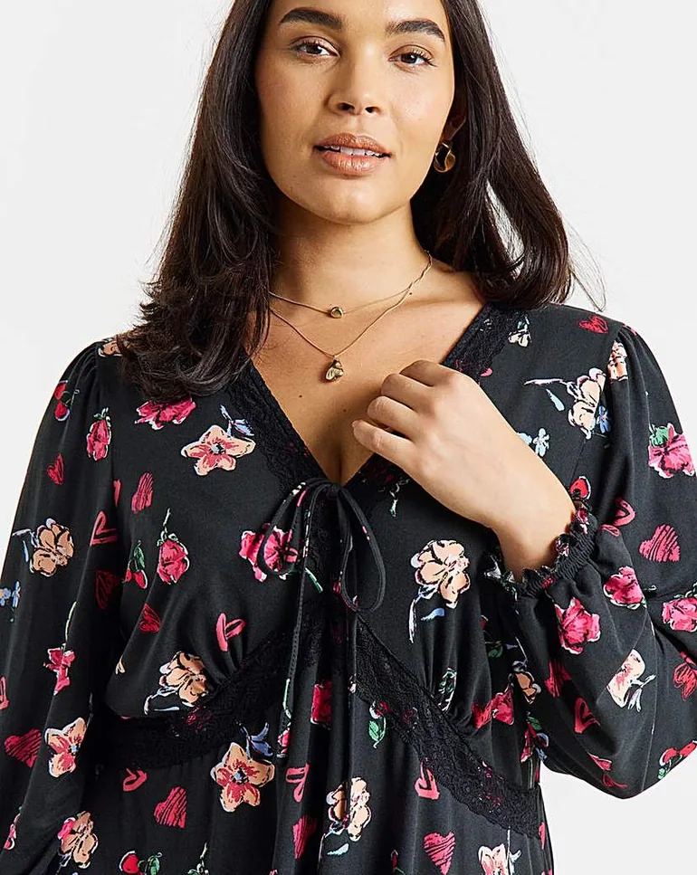 Simply Be Black Floral Lace Trim Dress - 3