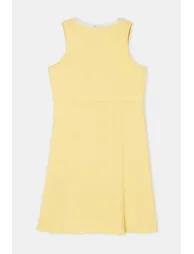 Yellow Mini A- Line Wrinkled V-Neck Knitted Plus Size Dress - 6