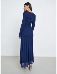 Blue Ruffle Mesh Hem Maxi Dress - 4