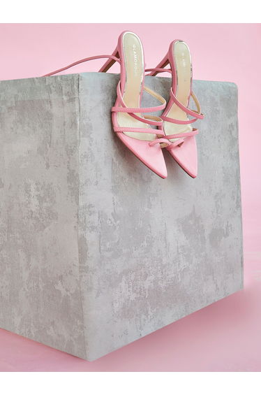 Pink Strappy Wrap-Tie Pointed Toe Heels