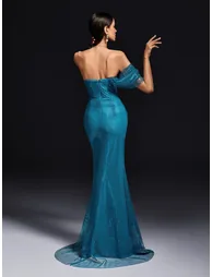 Mansi One Shoulder Rhinestone Mesh Maxi Dress - 5