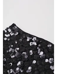 Whimsical 3D Sequin Blossom Mesh Mini Bud Skirt in Black - 3