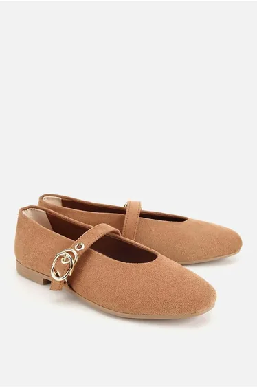 Women's Taba Suede Gold Buckled Bands Ballet Flats