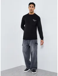 Men Black Knit Embroidered Sweater - 1