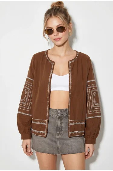 LUCCI Embroidered Crew Neck Casual Jacket