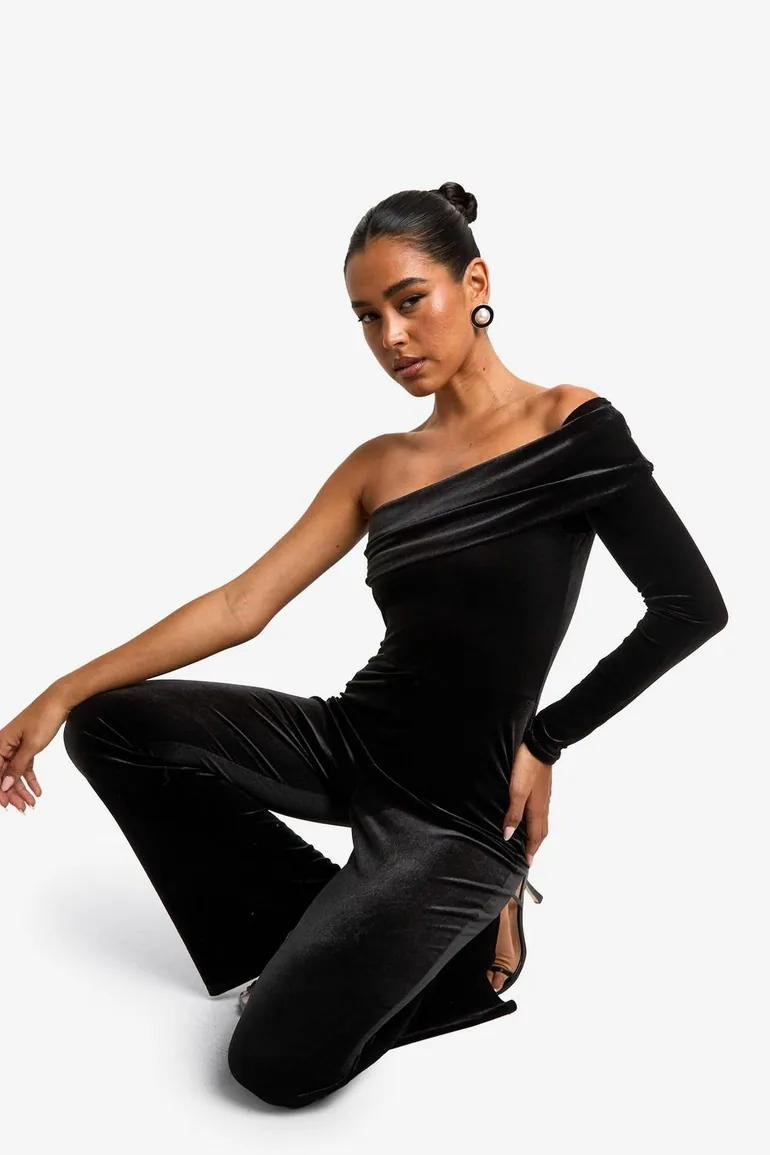 Velvet Bardot Asymmetric Jumpsuit - black - 2