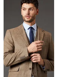Light Brown Tweed Look Tailored Fit Suit Jacket - 2