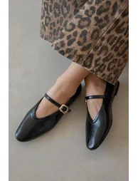 Stony Women's Wrinkled Leather Ballerina Black