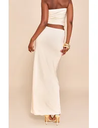 Almond Double Layer Slinky Twist Detail Maxi Skirt - 2