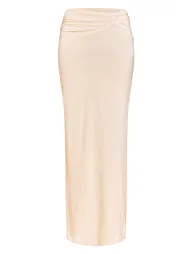 Almond Double Layer Slinky Twist Detail Maxi Skirt - 4