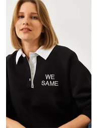 LUCCI Embroidered Polo Collar Long Sleeve Sweatshirt - 3