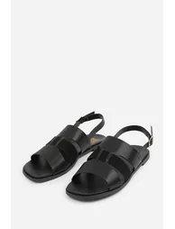 Avelina Black Flat Strappy Sandals with Slingback Strap - 2