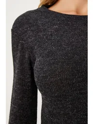 Women's Anthracite Backless Snap Blouse - 5