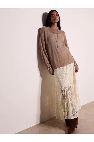 Floral Lace Tiered Midi Skirt