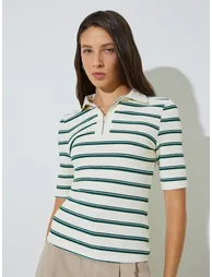 Off White Striped Fitted Knit Top - 2