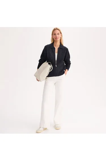 Cable Knit Zip-Up Polo Cardigan