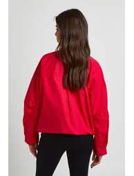 Cotton Funnel Neck Shirt - red - 2
