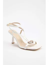 Off-white gold heart accessory detailed patent leather women's 8 cm thin heeled sandals - 1