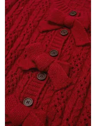 Hollow Out Bowknot Button Cable Knit Cardigan in Red - 7