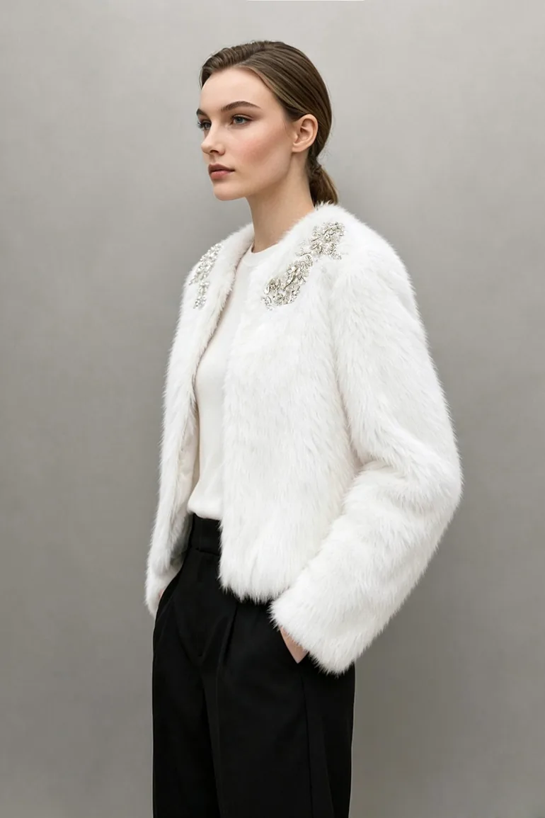 Hand-Sewn Rhinestone Eco Fur - 3