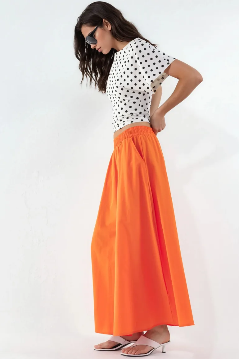 BUSEM Elastic Waist Midi Skirt with Pockets