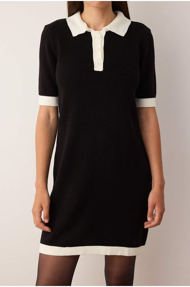 Black Color Block Short / Mini Polo Neck Knit Dress product thumbnail 3