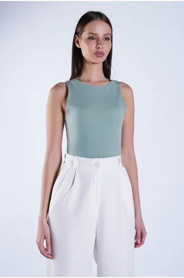 Women's Green Thin Strap Sandy Fabric Blouse