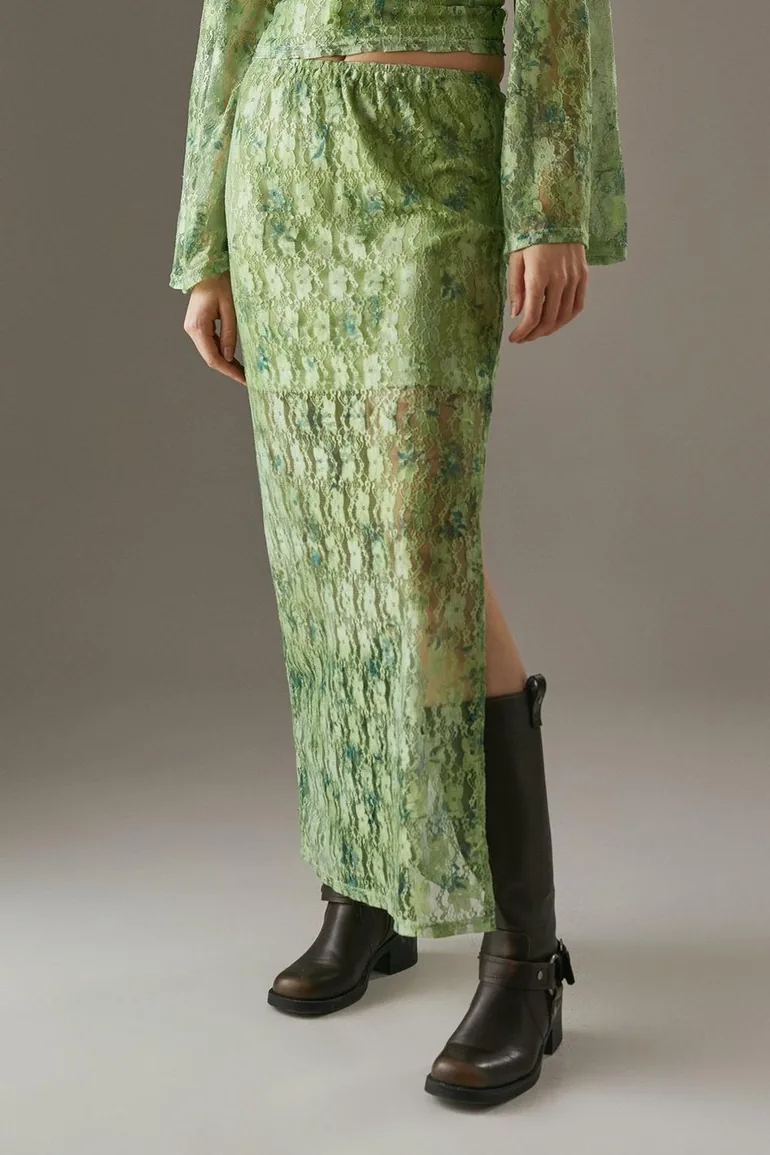 Printed Lace Maxi Skirt - 3