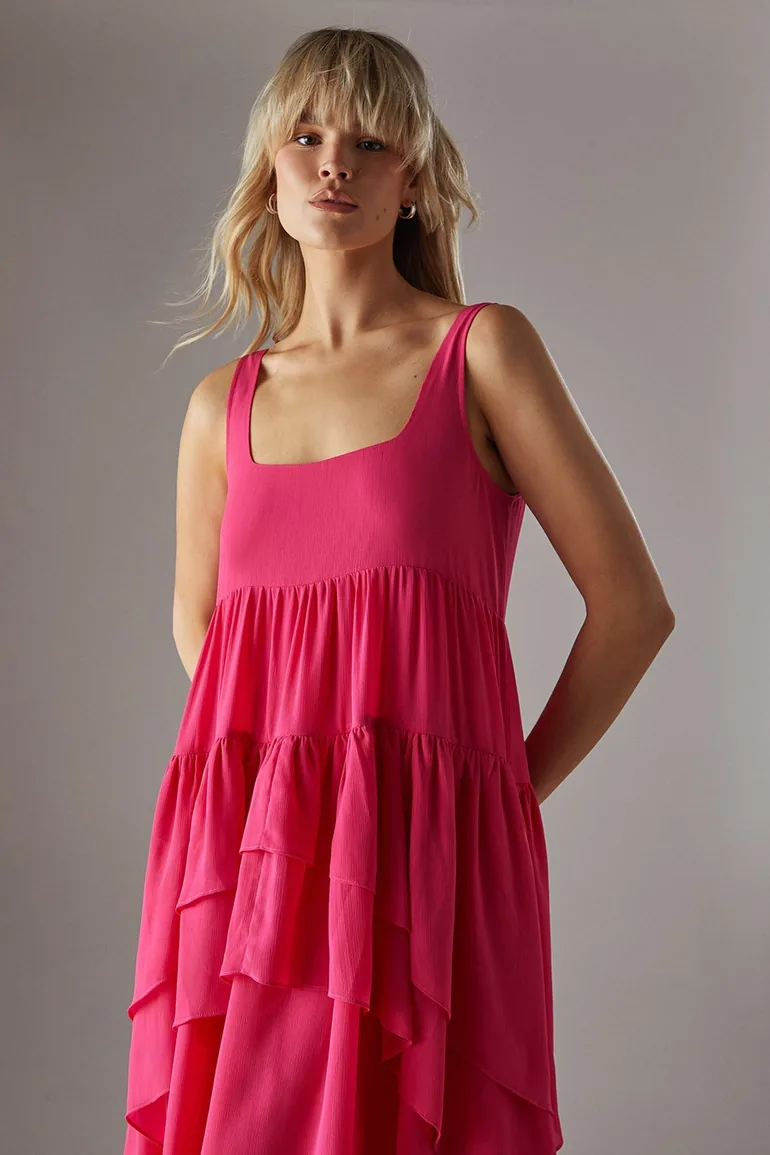 Chiffon Ruffle Tier Smock Sundress - 1