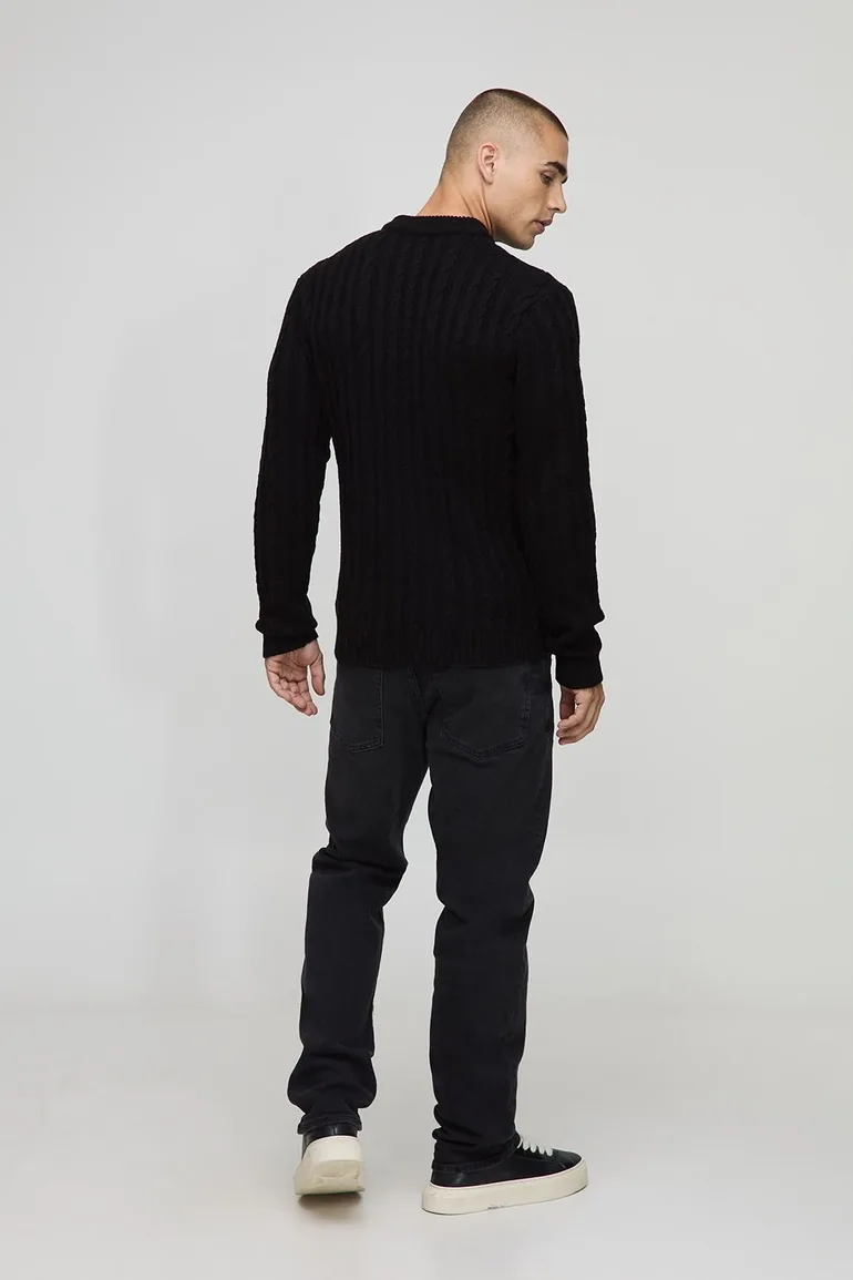 Muscle Fit Cable Knitted Jumper - black - 1